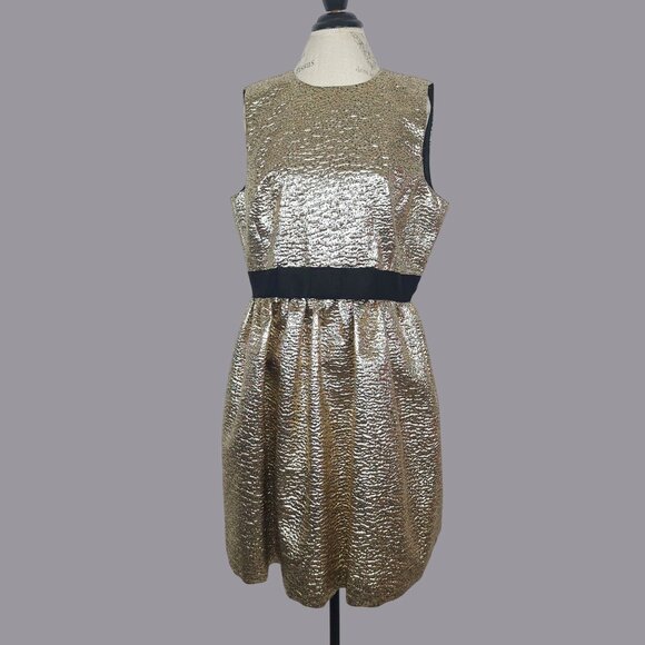 Brooks Bros Dress 16 X Large Short Metallic Gold Jacquard - Picture 2 of 10